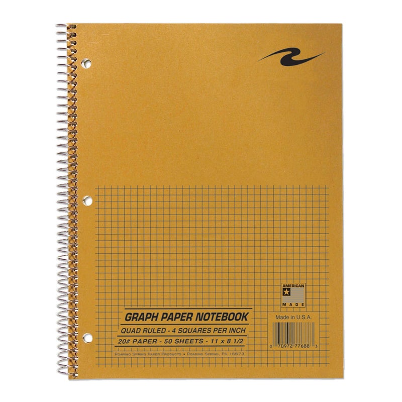 ROARING SPRING Wirebound Lab Notebook, 4x4 Grid Ruled, 11" x 8.5", 50 Sheets of 20 lb. White Paper, Brown Kraft Cover - Image 1